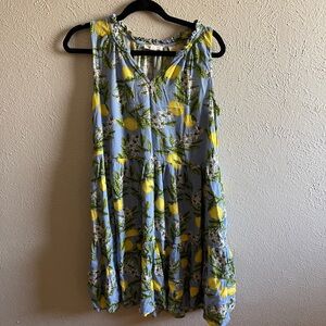 Blue and Yellow Lemon Print Dress